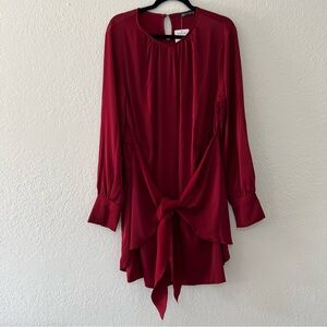 NWT Pretty Garden Satin Long Sleeve Split Cuff Tie Front Elastic Waist Dress XXL